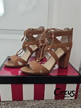 Circus by Sam Edelman Tan Suede Lace-Up Block Heel Sandals